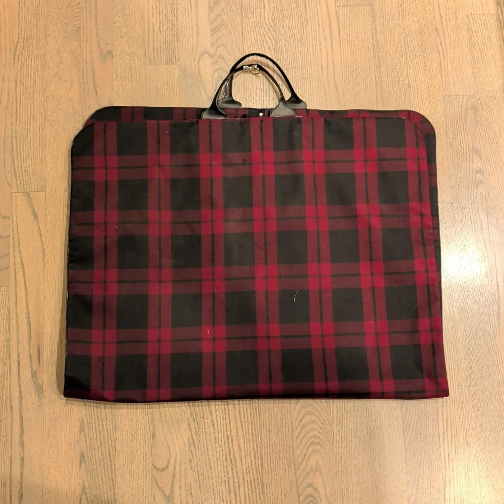 Vintage TWA Airlines Garment Bag Red Black Plaid Suiter Travel Luggage Logo